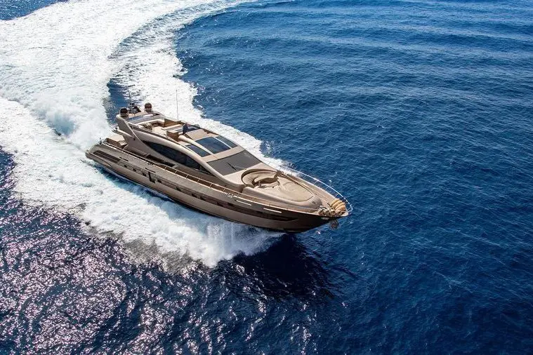 Cerri 102’ Flying Sport, exterior — Barcelona Yacht Rental, Barcelona. Fast sport lines for a sun-lit Sitges run