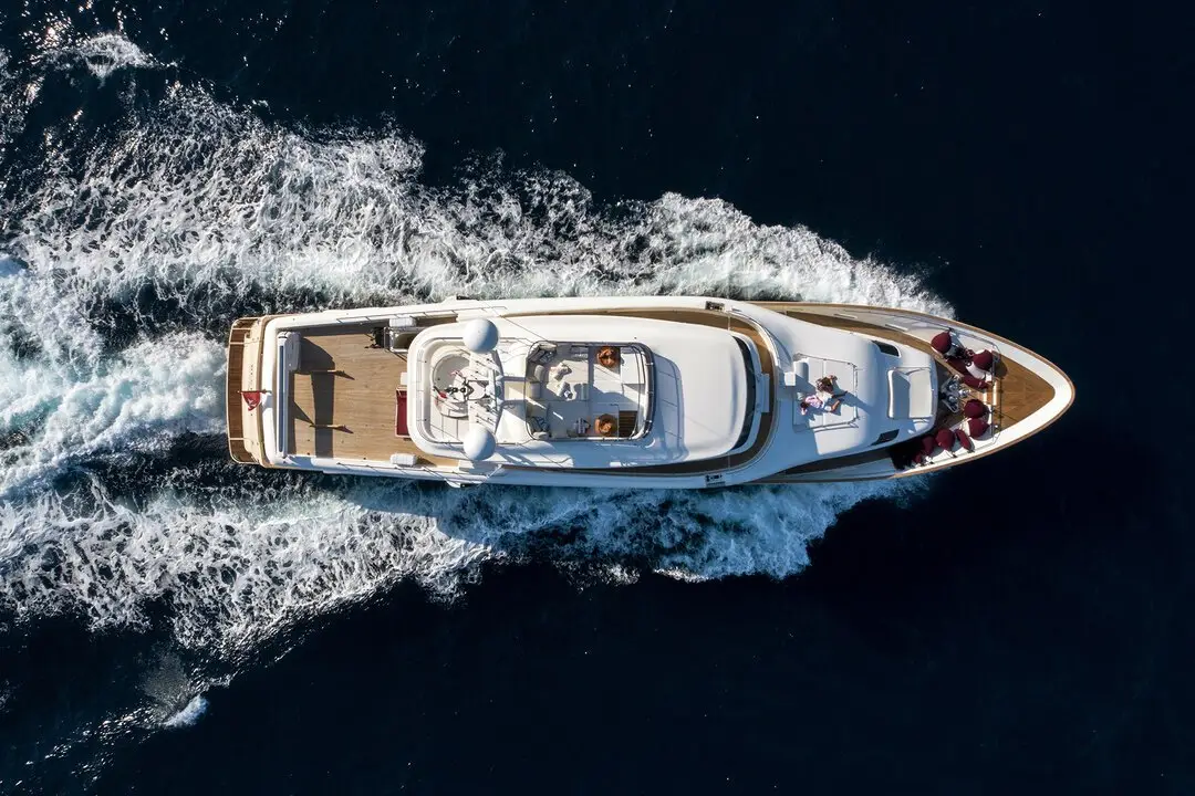 Navetta 33, aft deck — Barcelona Yacht Rental, Barcelona. Full-displacement calm for a slow Sitges coastline run