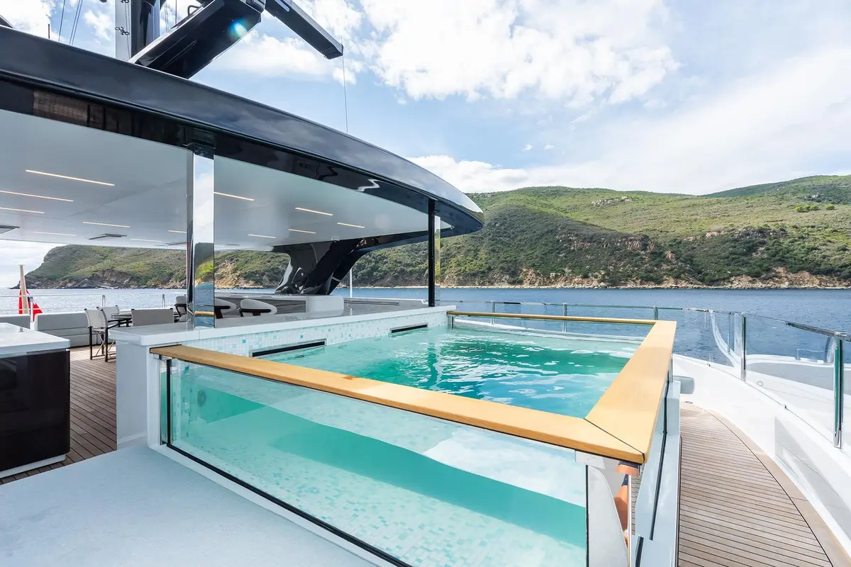 M, master cabin — Barcelona Yacht Rental, Barcelona. Broad decks and steady range for a Balearics crossing
