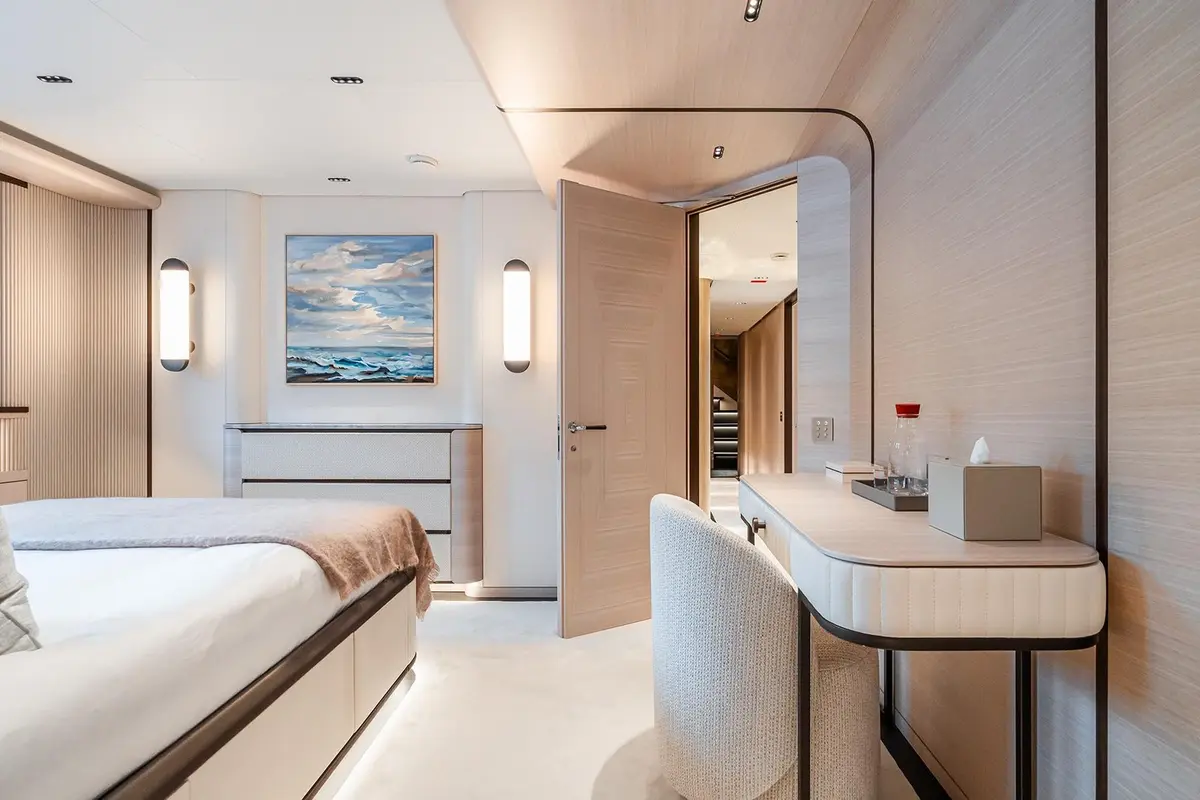 M, exterior — Barcelona Yacht Rental, Barcelona. Broad decks and steady range for a Balearics crossing