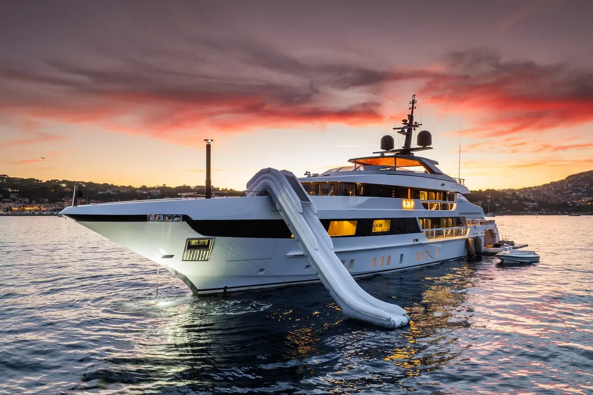 RMF, exterior — Barcelona Yacht Rental, Barcelona. Wide decks and steady range toward Menorca