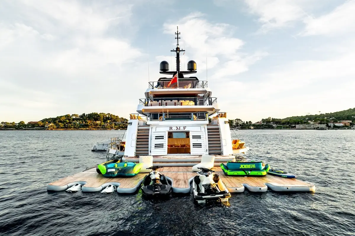 RMF, main deck — Barcelona Yacht Rental, Barcelona. Wide decks and steady range toward Menorca
