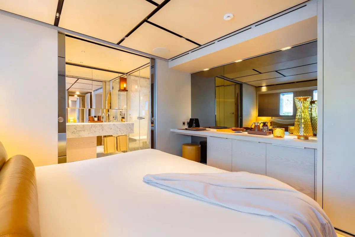 RMF, salon — Barcelona Yacht Rental, Barcelona. Wide decks and steady range toward Menorca