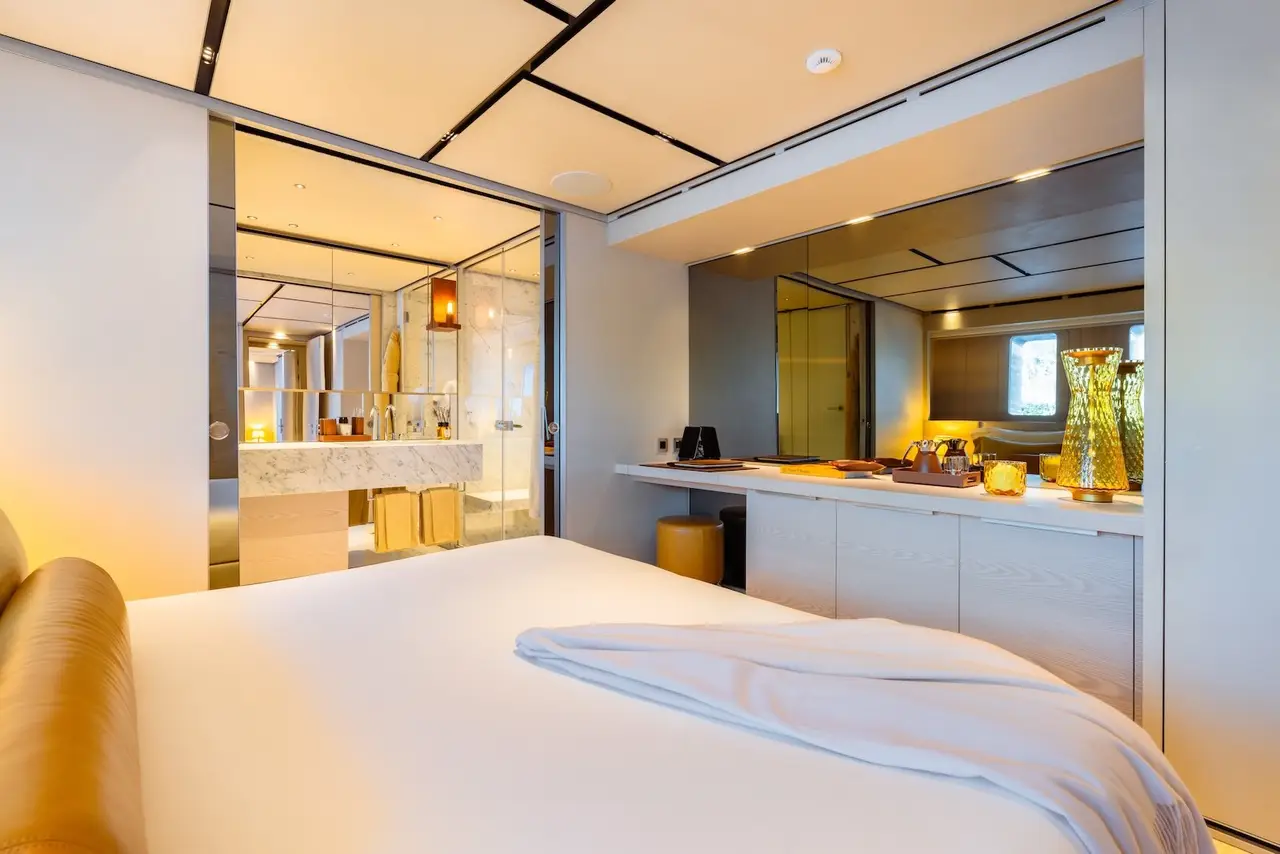 RMF, salon — Barcelona Yacht Rental, Barcelona. Wide decks and steady range toward Menorca
