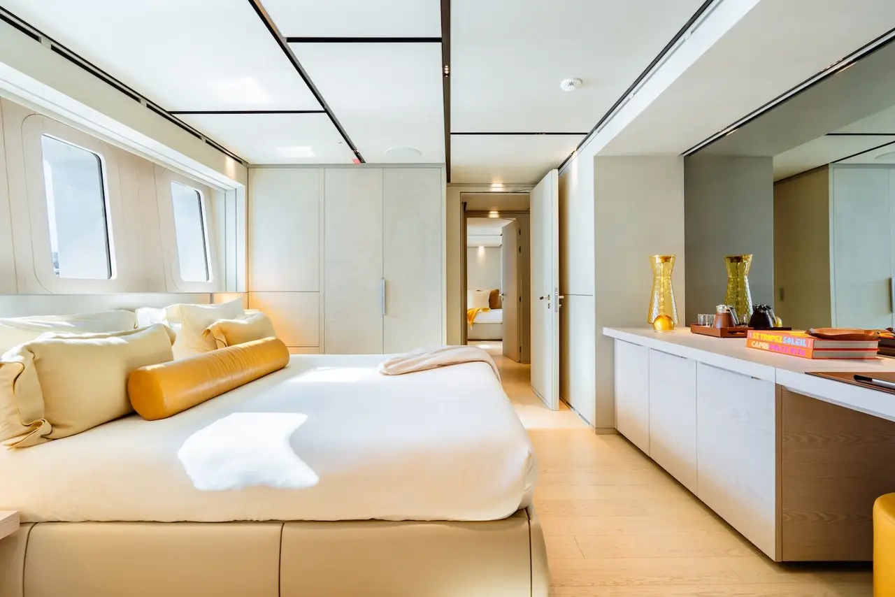RMF, exterior — Barcelona Yacht Rental, Barcelona. Wide decks and steady range toward Menorca
